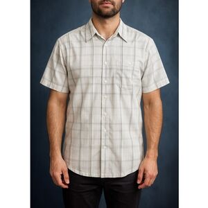 Haggar XXL Casual Microfiber Button-Up Shirt Green/Cream